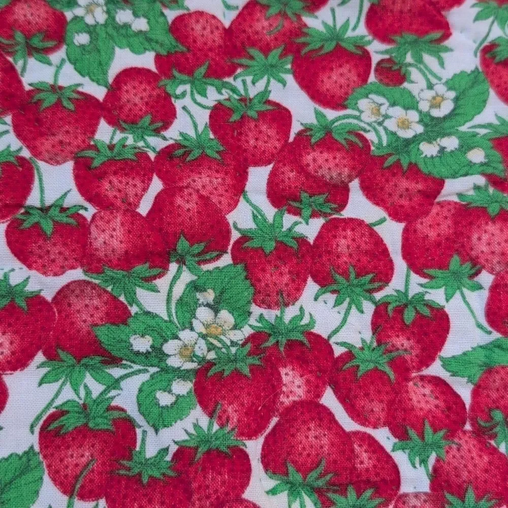 Vintage Hand Stitched Quilted Strawberry Placemats Set of 4